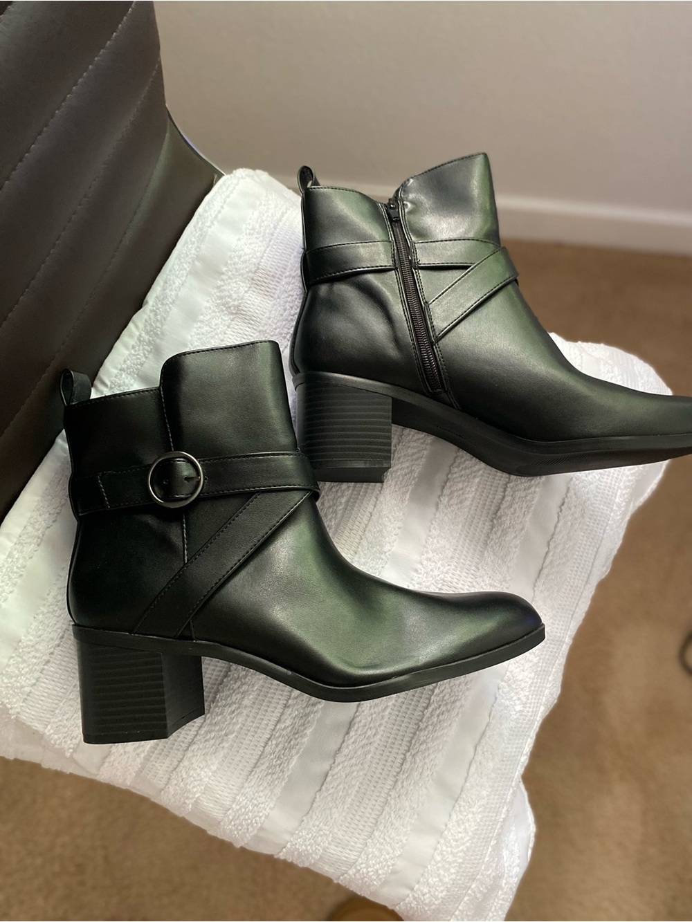 Style & Co. Black Faux-Leather Ankle Boots with Buckle Strap